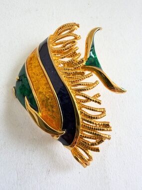 Vintage 80s Lady Remington Golden Enamel Tropical Fish Pin by Ellen Kiam Brooch